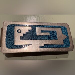 Vintage Alpaca Silver & Turquoise Money Clip